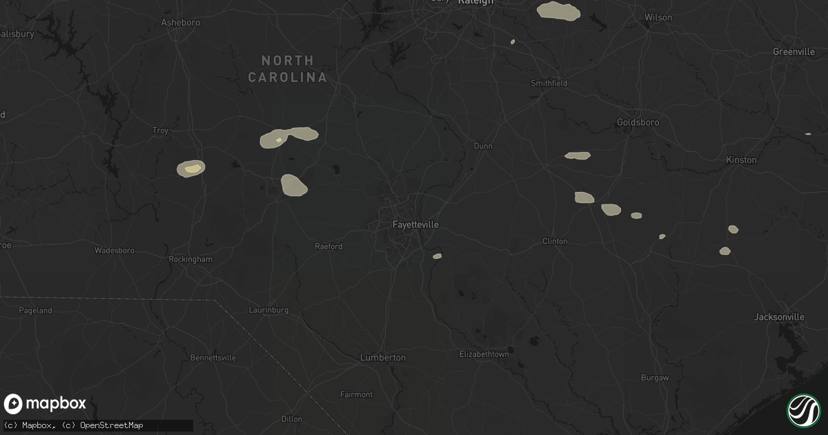 Hail map in Fayetteville, NC on July 19, 2026