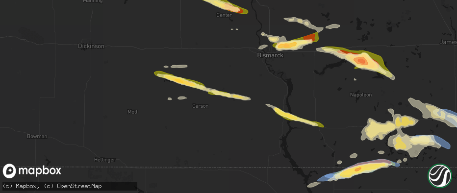 Hail map in Flasher, ND on July 19, 2026