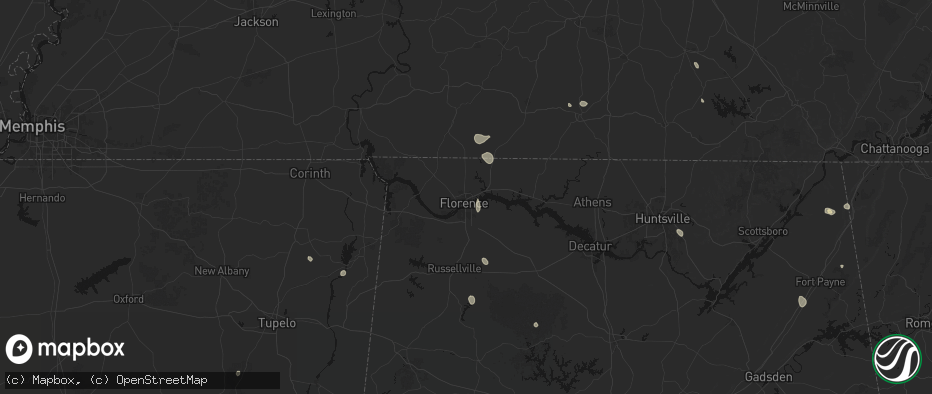 Hail map in Florence, AL on July 19, 2026