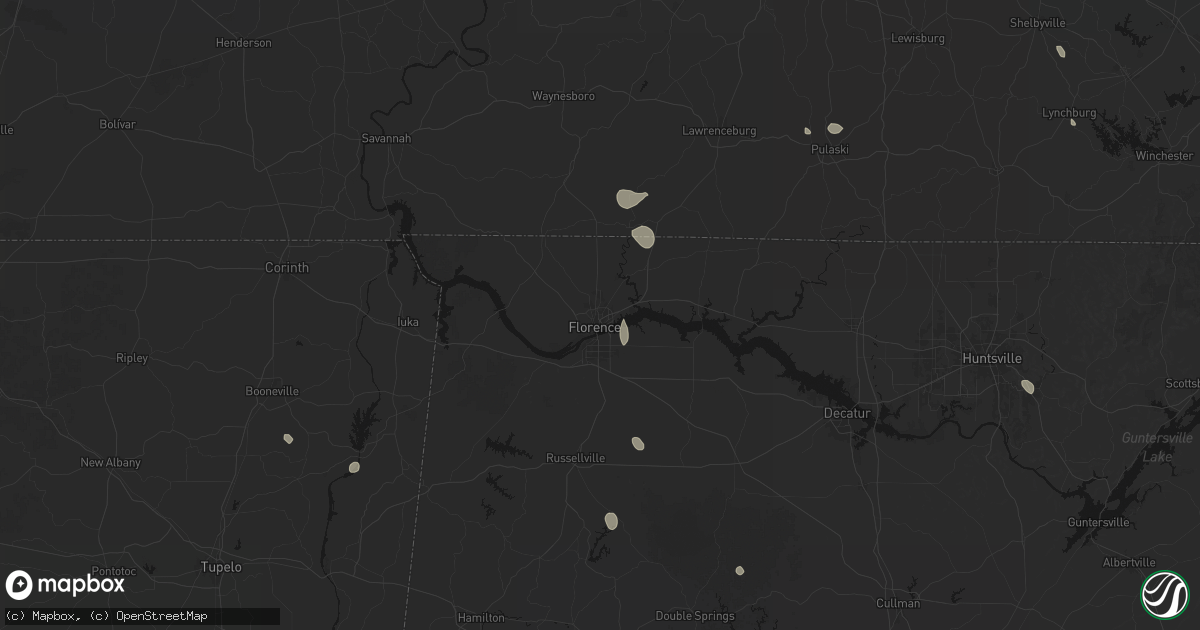 Hail map in Florence, AL on July 19, 2026