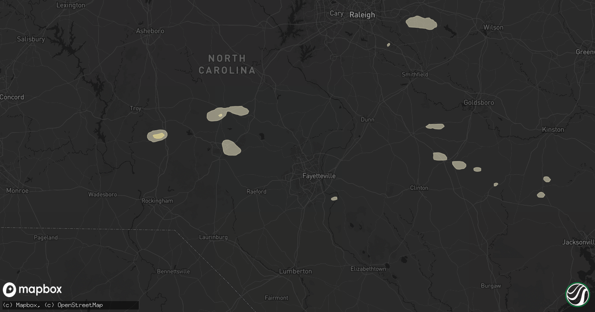 Hail map in Fort Bragg, NC on July 19, 2026