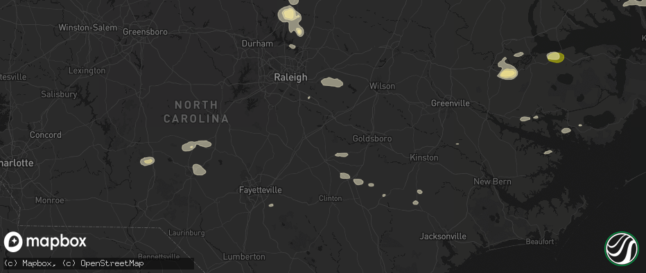 Hail map in Four Oaks, NC on July 19, 2026