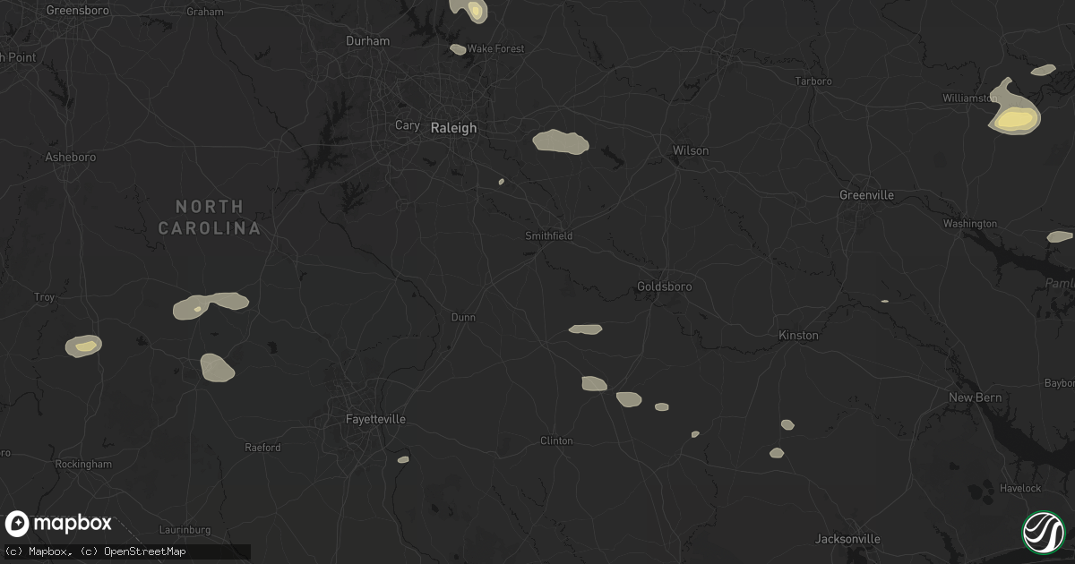 Hail map in Four Oaks, NC on July 19, 2026