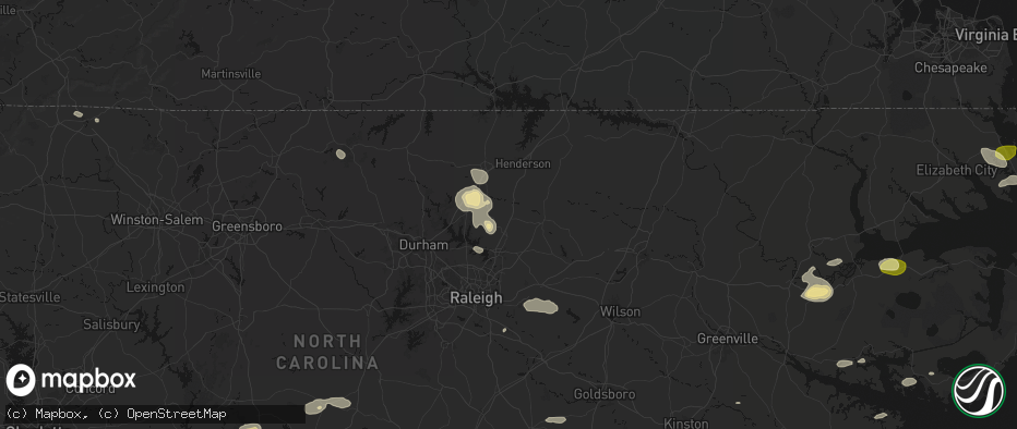 Hail map in Franklinton, NC on July 19, 2026