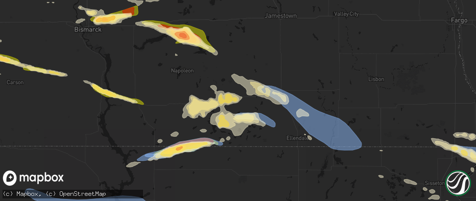 Hail map in Fredonia, ND on July 19, 2026