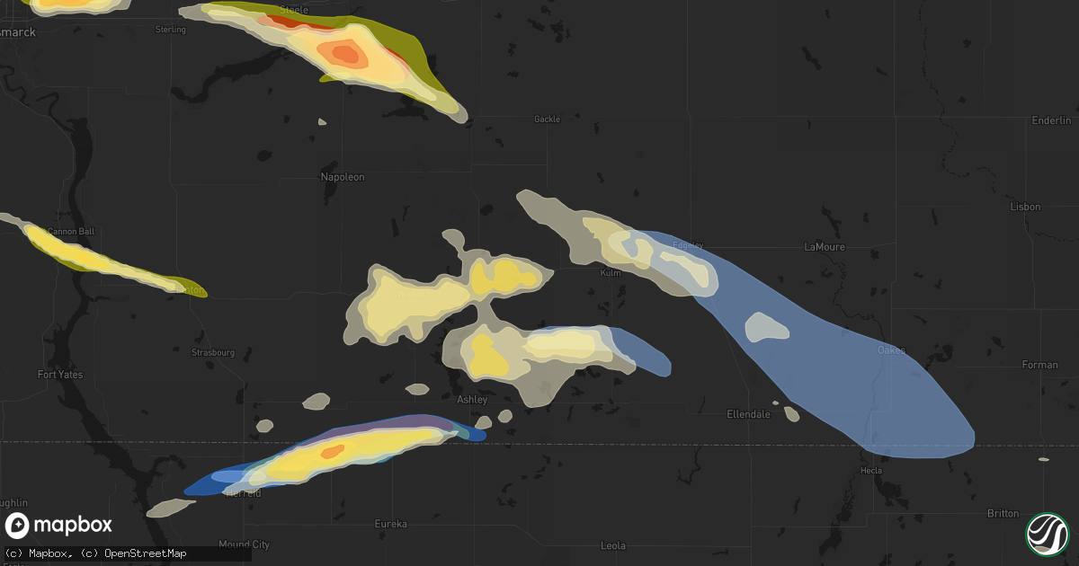 Hail map in Fredonia, ND on July 19, 2026