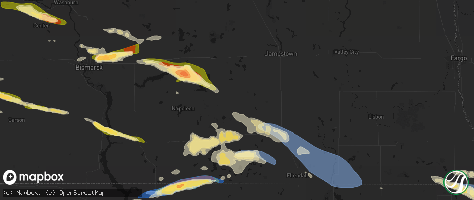Hail map in Gackle, ND on July 19, 2026