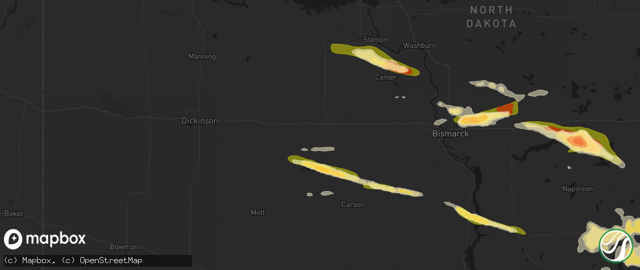 Hail map in Glen Ullin, ND on July 19, 2026