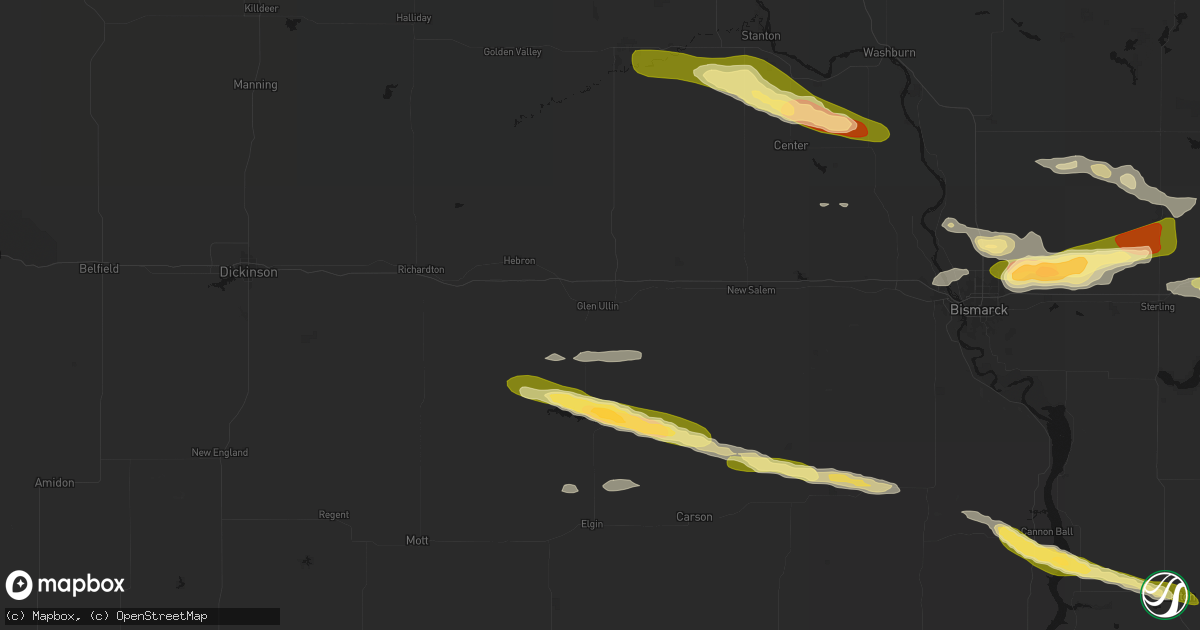 Hail map in Glen Ullin, ND on July 19, 2026