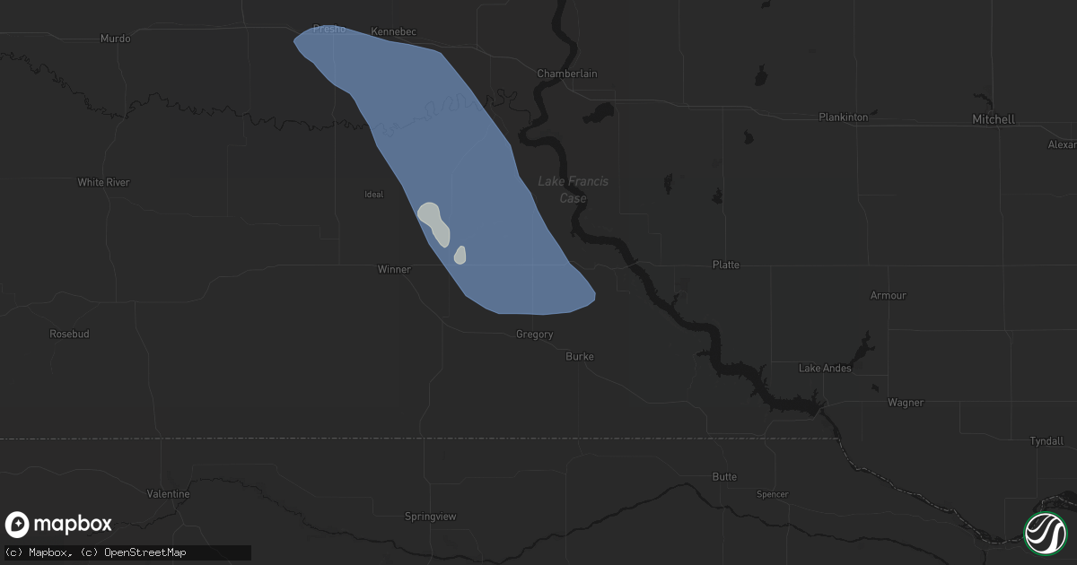 Hail map in Gregory, SD on July 19, 2026