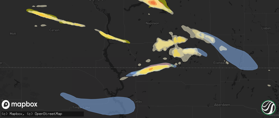 Hail map in Hague, ND on July 19, 2026