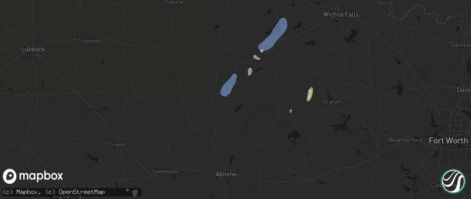 Hail map in Haskell, TX on July 19, 2026