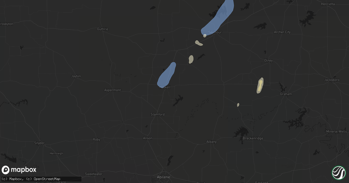 Hail map in Haskell, TX on July 19, 2026