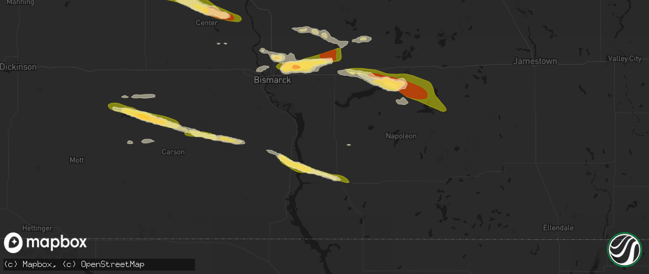 Hail map in Hazelton, ND on July 19, 2026