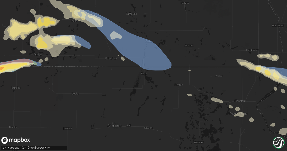 Hail map in Hecla, SD on July 19, 2026