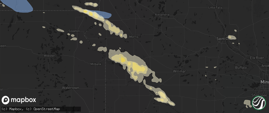 Hail map in Holloway, MN on July 19, 2026