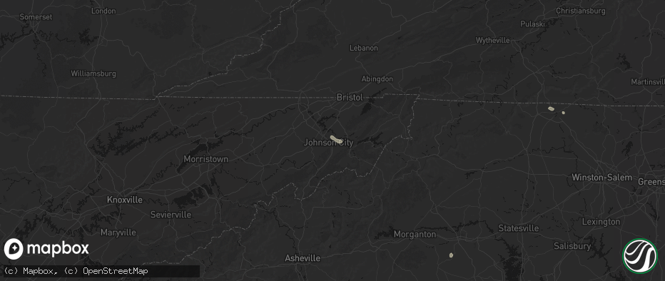 Hail map in Johnson City, TN on July 19, 2026