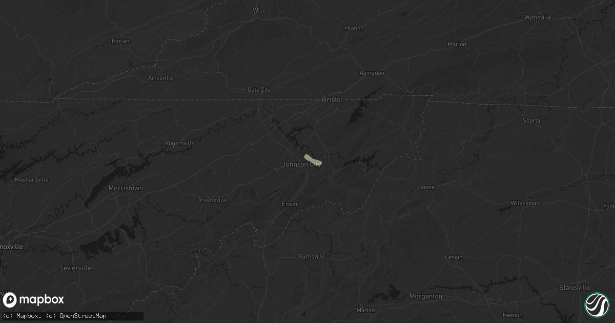 Hail map in Johnson City, TN on July 19, 2026