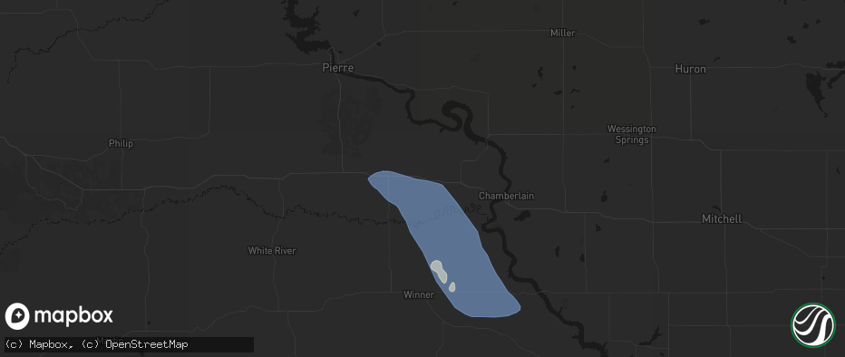Hail map in Kennebec, SD on July 19, 2026