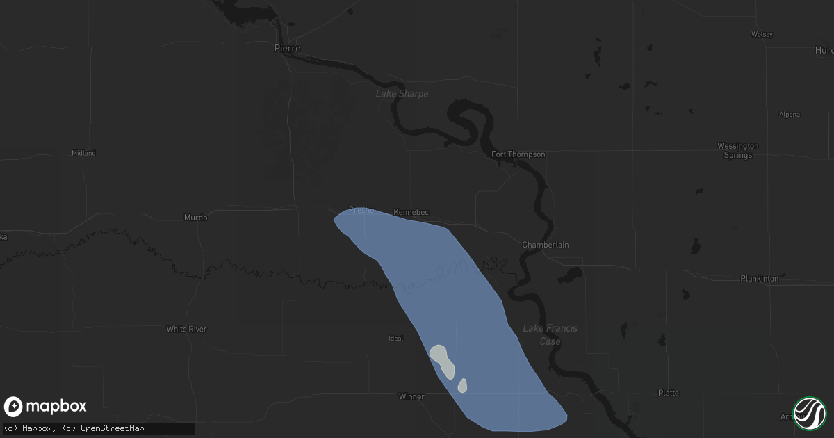 Hail map in Kennebec, SD on July 19, 2026