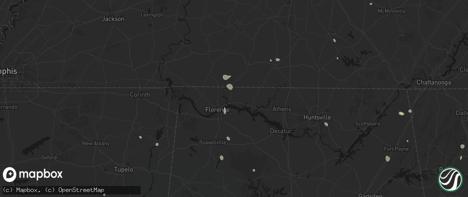 Hail map in Killen, AL on July 19, 2026