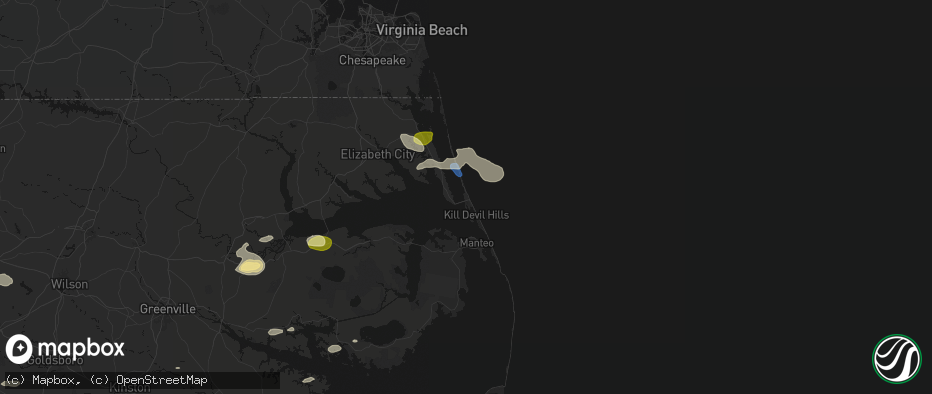 Hail map in Kitty Hawk, NC on July 19, 2026