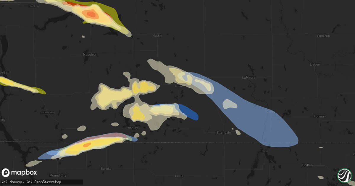 Hail map in Kulm, ND on July 19, 2026