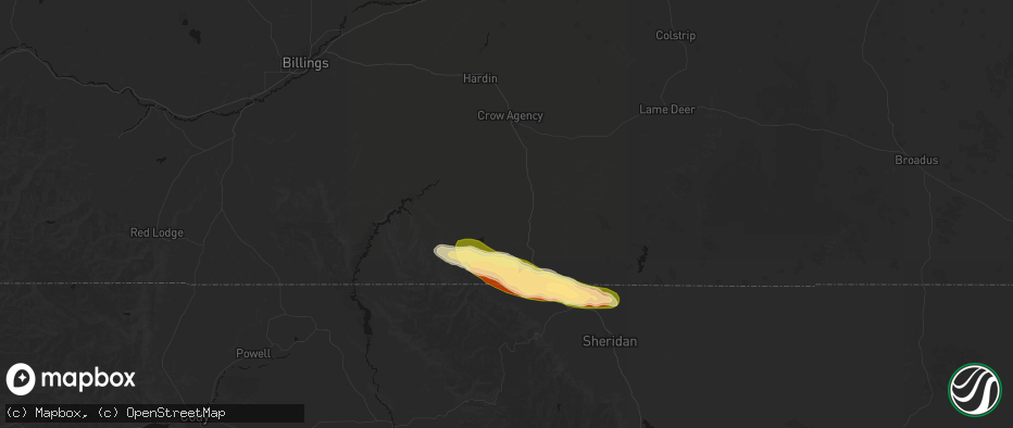 Hail map in Lodge Grass, MT on July 19, 2026