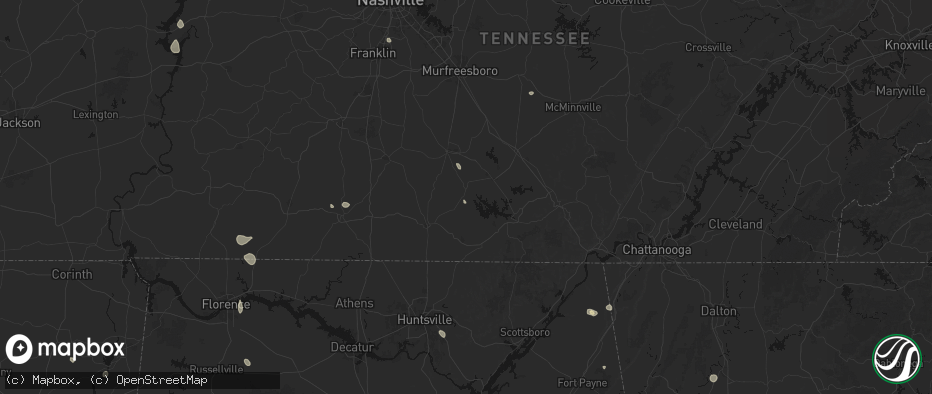 Hail map in Lynchburg, TN on July 19, 2026