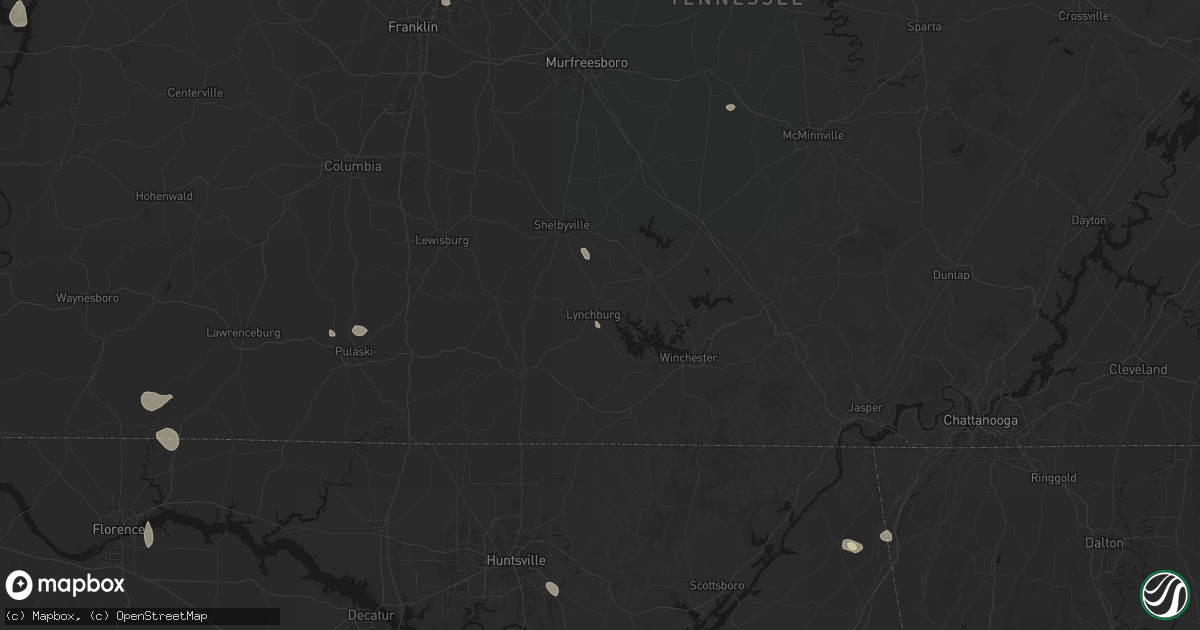 Hail map in Lynchburg, TN on July 19, 2026