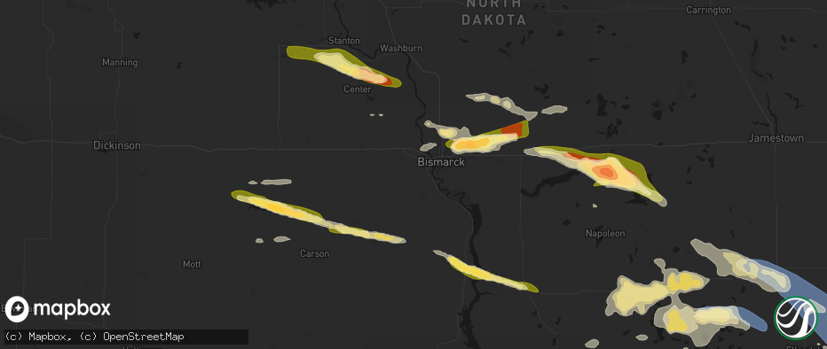 Hail map in Mandan, ND on July 19, 2026