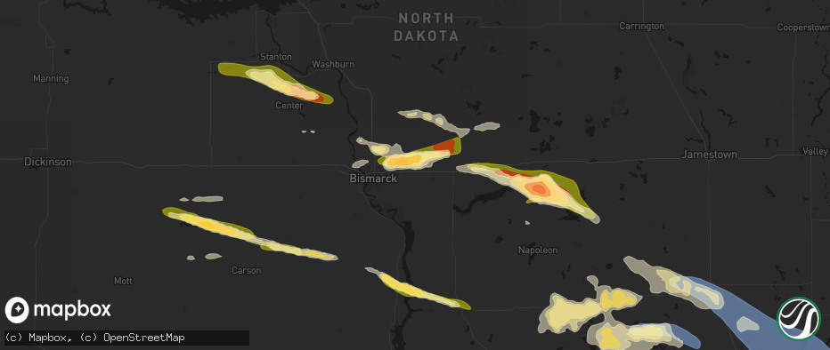 Hail map in Menoken, ND on July 19, 2026