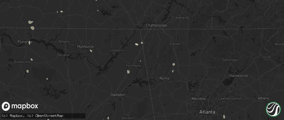 Hail map in Mentone, AL on July 19, 2026
