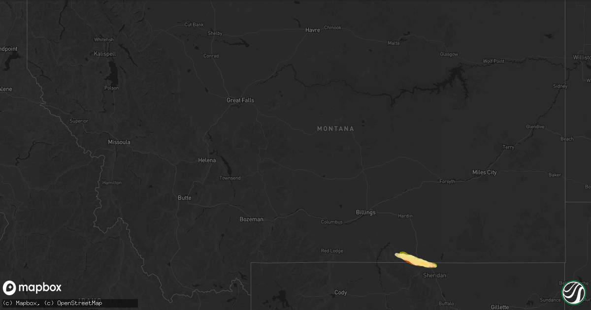 Hail map in Montana on July 19, 2026