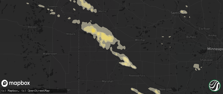 Hail map in Montevideo, MN on July 19, 2026
