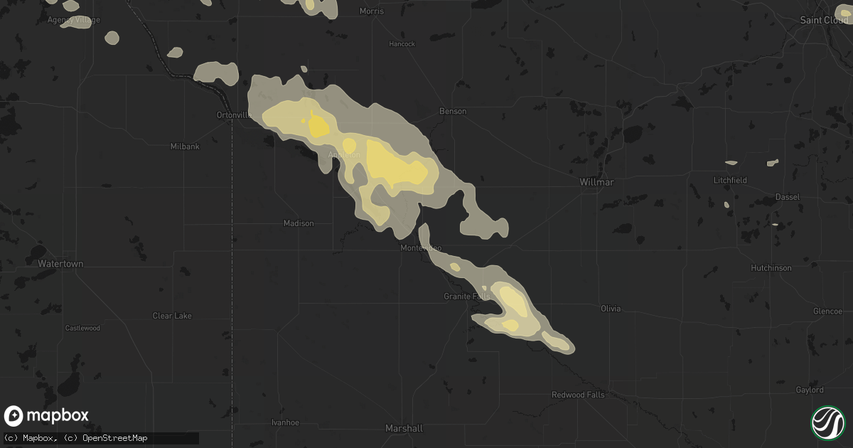 Hail map in Montevideo, MN on July 19, 2026