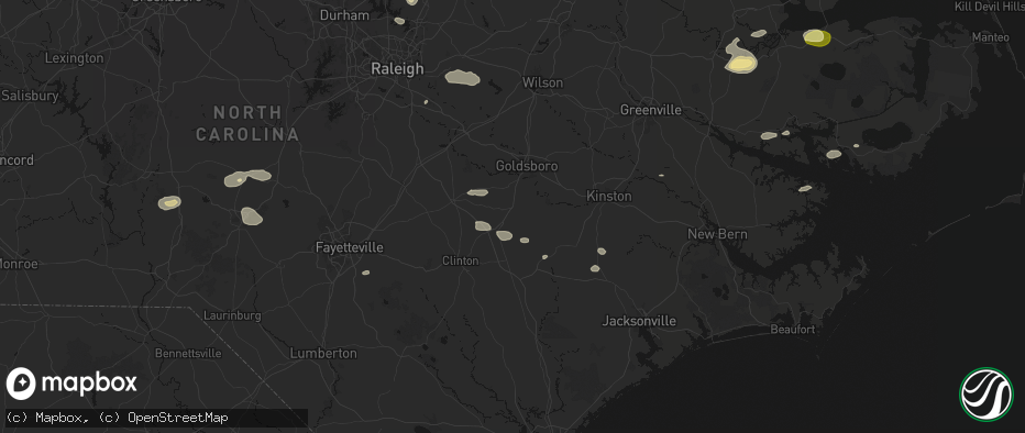 Hail map in Mount Olive, NC on July 19, 2026