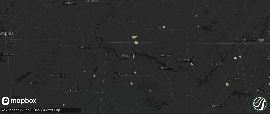 Hail map in Muscle Shoals, AL on July 19, 2026