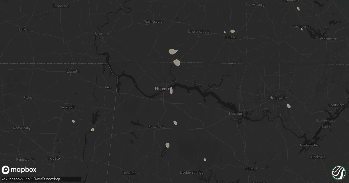 Hail map in Muscle Shoals, AL on July 19, 2026
