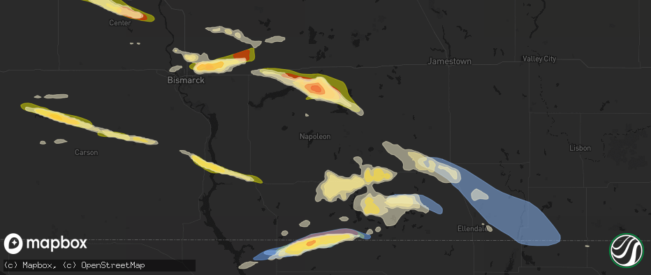 Hail map in Napoleon, ND on July 19, 2026
