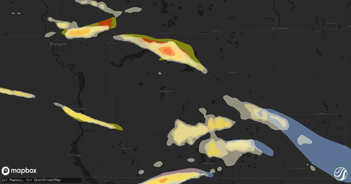 Hail map in Napoleon, ND on July 19, 2026