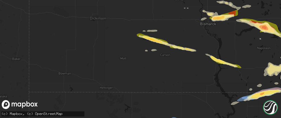 Hail map in New Leipzig, ND on July 19, 2026
