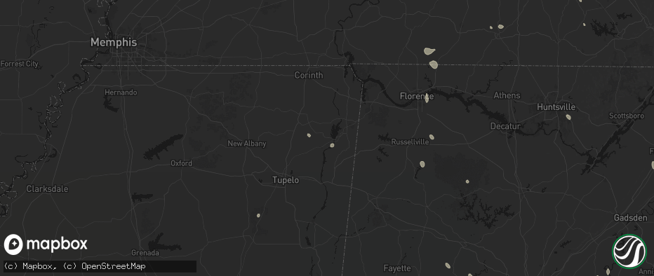 Hail map in New Site, MS on July 19, 2026