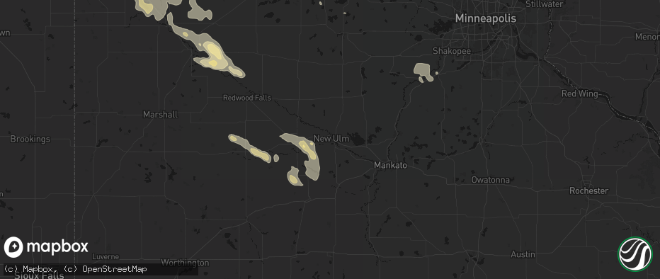 Hail map in New Ulm, MN on July 19, 2026