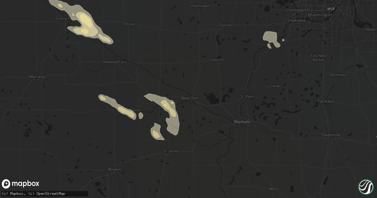 Hail map in New Ulm, MN on July 19, 2026
