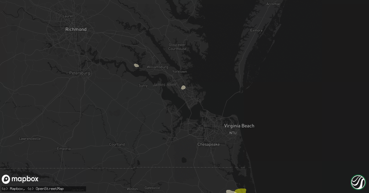 Hail map in Newport News, VA on July 19, 2026