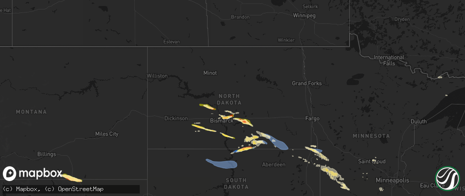Hail map in North Dakota on July 19, 2026