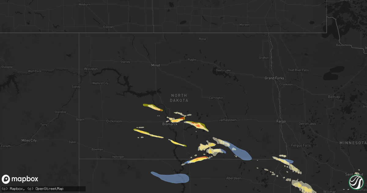 Hail map in North Dakota on July 19, 2026