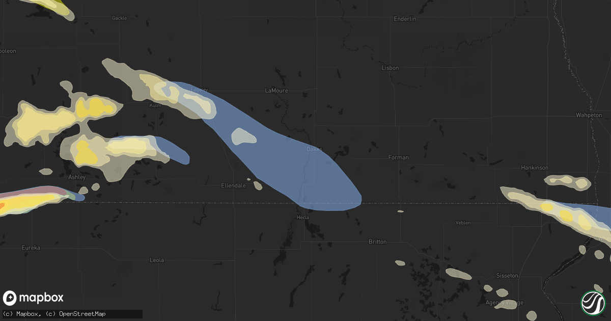 Hail map in Oakes, ND on July 19, 2026