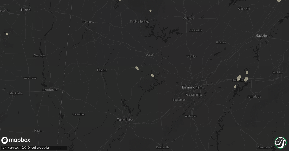 Hail map in Oakman, AL on July 19, 2026